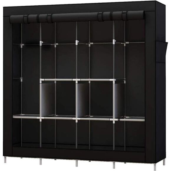 Portable Large Wardrobes Organizer with 6 Storage Shelves, Black - Picture 2 of 6